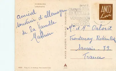 Hamburgo — vista aérea — Hans Andres Verlag, n° 4022 — Verso