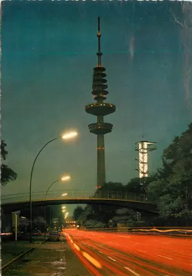 Torre de televisão de Hamburgo — vista noturna — editor Krüger, n° 920/214