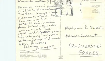Torre de televisão de Hamburgo — vista noturna — editor Krüger, n° 920/214 — Verso