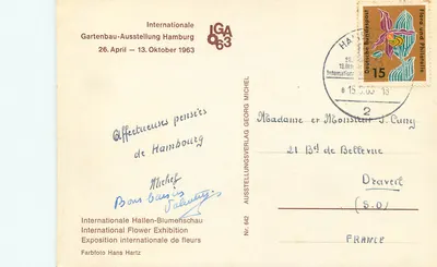 Międzynarodowa wystawa kwiatów — Hamburg — wydawca Ausstellungsverlag Michel, n° 642 — Rewers