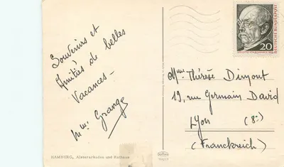 Hambourg — vue des Alsterarkaden et du Rathaus — éditeur Käufers, n° 920/19 — Verso