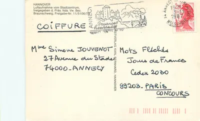 Widok z lotu ptaka nad Hannoverem — wydawca Anneycy, nr seryjny 11/5106/79 — Rewers