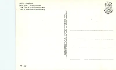 Heidelberg — vista do Philosophenweg — Kunstverlag Edmund von König — Verso