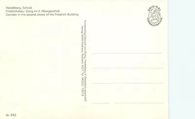 Heidelberg, Schloss — Corredor do Friedrichsbau, 2º andar — Kunstverlag Edmund von König, Heidelberg, n° 592 — Verso