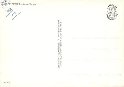 Heidelberg, Partie am Neckar — widok mostu i katedry — Édouard von König, Heidelberg — Rewers