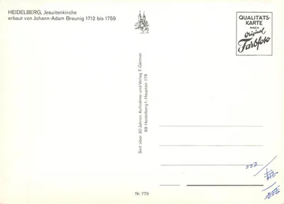 Heidelberg, Chiesa dei Gesuiti — editore F. Gärtner, n° 779 — Verso
