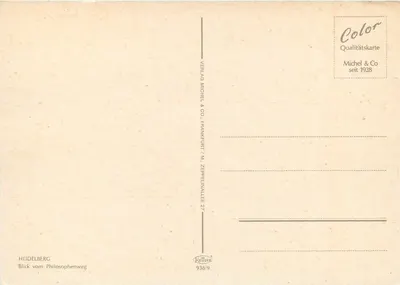 Heidelberg — widok z Philosophenweg — wydawca Michel & Co, seria 938/9 — Rewers
