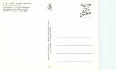 Heidelberg — Castelo e Igreja de São Geist — Kunstverlag F. Gärtners — Verso