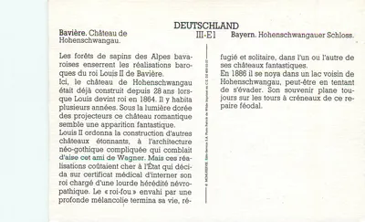 Castelo de Hohenschwangau — Baviera, Alpes bávaros — Édito-Servic e.A. Photo Patrick S.A. III-E1 — Verso