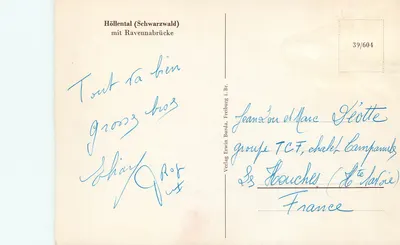 Höllental (Schwarzwald) — com a ponte de Ravenna — editor Erwin Burda, n° 39/604 — Verso