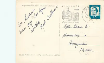 Castelo de Hohenzollern — Vista do Zellerhorn — Gebr. Metz, Tübingen, n° 442/189 — Verso