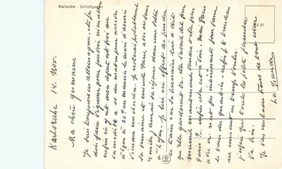 Schlossgarten Karlsruhe — widok z pałacu i jeziora z neniepuchami — wydawca A 81 — Rewers