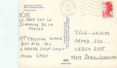 Pôr do sol tropical — Guadeloupe — editor IRIS, N° 115 — Verso
