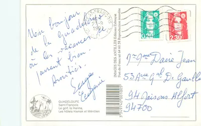 Guadeloupe, Saint-François — widok z lotu ptaka golfu, portu i lotniska — Wydawnictwo Exbrayat — Rewers