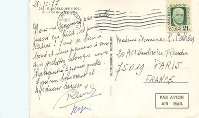 Uitbarsting van de vulkaan Soufrière — Guadeloupe (1976) — Uitgave Antille Touristiques — Achterkant