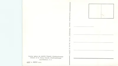 Wnętrze kościoła Świętego Tomasza — Chichicastenango, Gwatemala — Dystrybutorzy Sklep Książkowy "PROGRESO" — Rewers