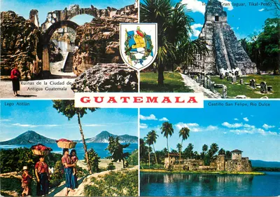 Ruínas da Cidade de Antiga Guatemala — Templo Gran Jaguar, Tikal-Peten — Lago Atitlán — Castelo San Felipe, Rio Dulce — Guatemala