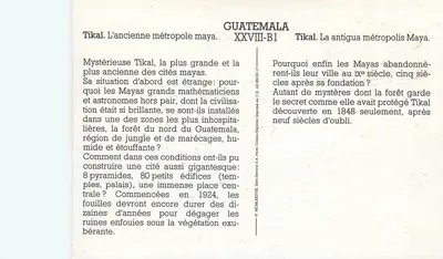 Tikal — A antiga metrópole maia — Editora Explorer Imprimeur S.A. n° XXVIII-B1 — Verso
