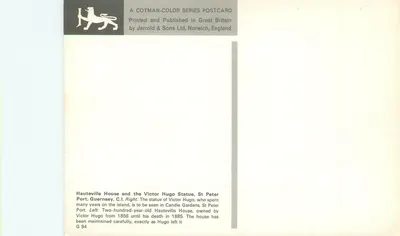 Hauteville House i Statua Victora Hugo — Guernsey, St Peter Port — Cotman Color Series G 94 — Rewers