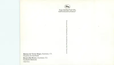 Quarto de Garibaldi — Hauteville House, Guernsey, C.I. — Jarrold & Sons Ltd, Norwich — Verso