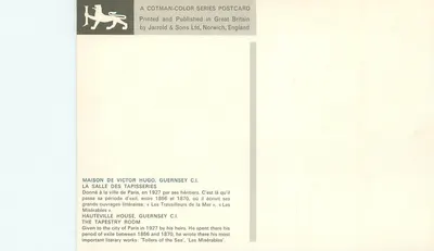 A Sala das Tapeçarias — Hauteville House, Guernsey — Cotman-Color Series, Jarrold & Sons Ltd, Norwich, England — Verso
