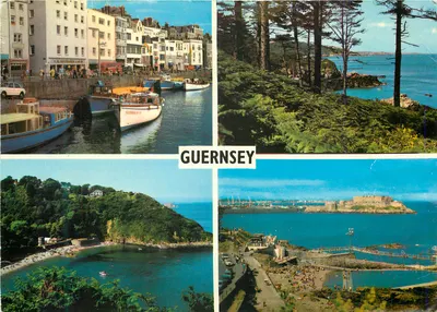 Guernsey — O porto, a floresta de pinheiros, a baía de Fermain e a piscina de La Vallette
