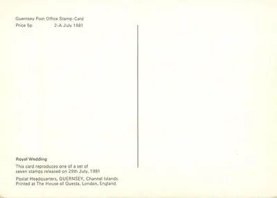 Charles e Diana — casamento real — Guernesey, 1981 — Verso