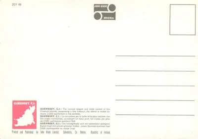 Guernsey — Carte postale illustrée avec carte de l'île et sites touristiques — John Hinde Limited — Verso