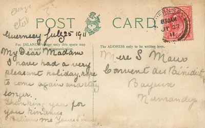 Moye Point, Guernsey — widok skał i morza — wydawca anonimowy, nr 105 — Rewers
