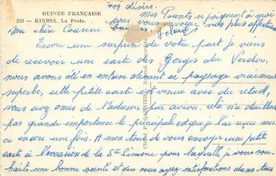 KINDIA — La Poste — Gwinea Francuska — wydawca P. Garnier, nr 253 — Rewers