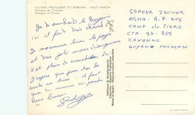 Pirogi turystyczne — Gujana Francuska i Surinam — Haut Maroni — Wydawnictwo G. Delabergerie, nr 244 — Rewers
