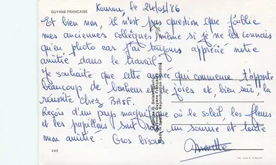 Gujana — krajobraz, taniec, papuga, kobiety indigene — Wydawnictwo G. Delabrière — Rewers