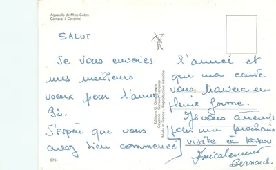 Duas dançarinas mascaradas — Carnaval de Cayenne — Aquarela de Mme Gobin, n°676 — Verso