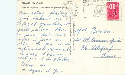 Kajennia — Widok z lotu (stare porty) — Wydawnictwo P. Dubois / Drugstore des Palmistes — Rewers
