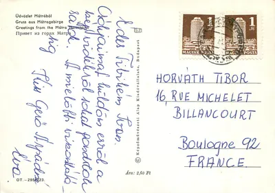Vista da Matra — Editor: Képzművészeti Alap Kiadóvállalat, Budapeste — Número de série: OT.-295/23 — Verso