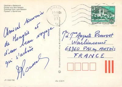 Balaton — widok panoramiczny z budynkami i ogródkiem — wydawca JT-1502/793 — Rewers