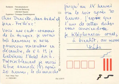 Budapest - Piazza da Liberdade — editor Képzművészeti Alap Kiadóvállalat, n° J-I. 6254/801 — Verso