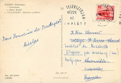 Budapeszt. Halászbástya — Fischerbastei — Bastion pescatori — MTI Sziklai 1-56/642 — Rewers