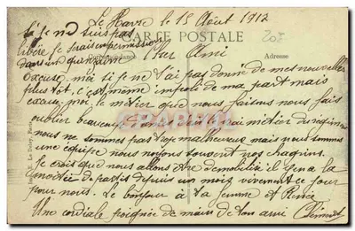 Le Havre — A Vista do Palácio de Justiça e do Boulevard de Strasbourg — Editor E. Le Dalg — n° 238 — Verso