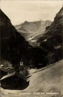 Grindelwald — Église et Viescherhorn — Kunstverlag Schmid-Bielenz, n° 1126