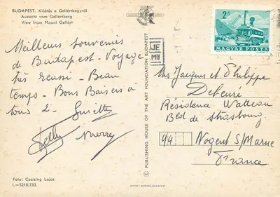 Widok Budapesztu z Wzgórza Gellért — Wydawnictwo Fundacji Sztuki, Budapeszt, nr I.-5210/733 — Rewers