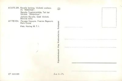 Grotta Baradla — sekcja Vöröstói — "Elefántláb" — Wydawca Képzőművészeti Alap Kiadoállalata, Budapeszt, n° EF 1045/651 — Rewers