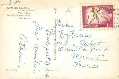 Widok z lotu nad Budapesztem — Buda — Wydawca MTI, nr EF 1523/661 — Rewers