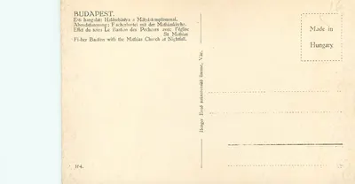 Budapeszt — Bastion Halászbástya z kościołem Świętego Matyasia — Berger Ernő, n° 164 — Rewers