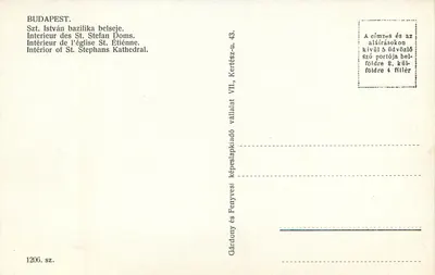 Wnętrze kościoła św. Etienne — Budapeszt — Gárdony és Fenyvesi, n° 1206 — Rewers
