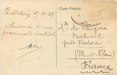Okręgi Puducherry — Święte jezioro pagody Villenau — A. Latour i Synowie — Rewers