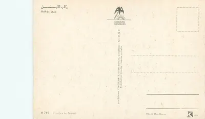 Dunas do Marrocos — Dois homens a cavalo em camelos e um potro — Éditions TACOLOR — Verso