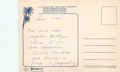 Caravana de M'Hamid — Típico Marrocos — Editor Komaroc SA, n°8 — Verso