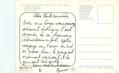 Mercado de camelos — Marrocos típico — Editor Komaroc SA, n°4 — Verso