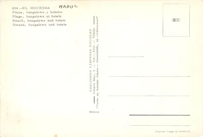 El Hoceima — praia, chalés e hotéis — Edições Livraria Escolar — Verso